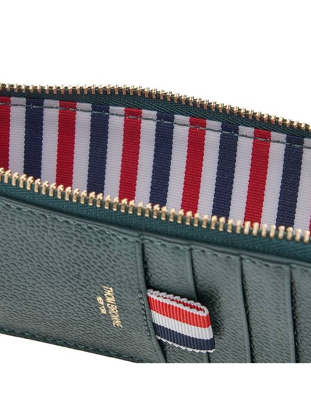 Stripe Zip Around Pebble Grain Leather Card Wallet Dark Green - THOM BROWNE - BALAAN 10