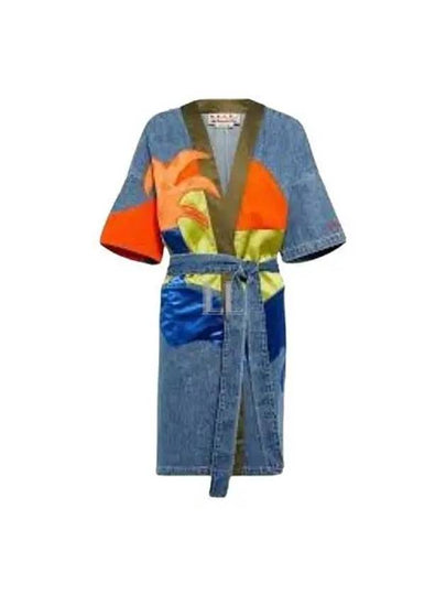 Color Block Dusty Denim Cotton Bathrobe Blue - MARNI - BALAAN 2