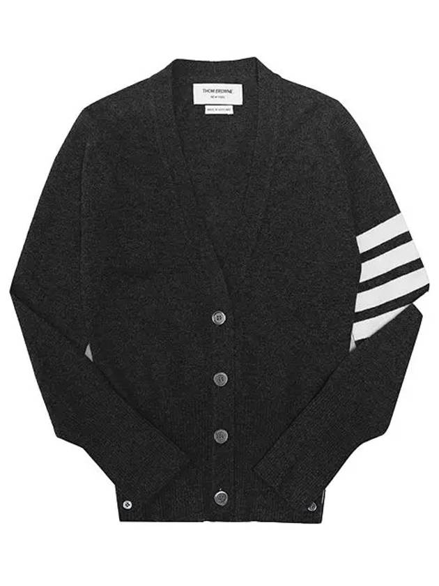 4-Bar V-Neck Cashmere Cardigan Dark Grey - THOM BROWNE - BALAAN 3