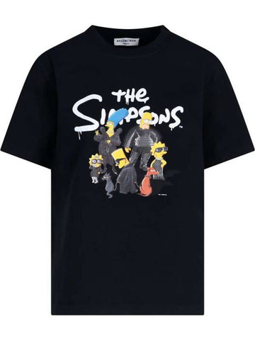 WoMen's The Simpsons Printing Small Fit Short Sleeve T-Shirt Black - BALENCIAGA - BALAAN 1