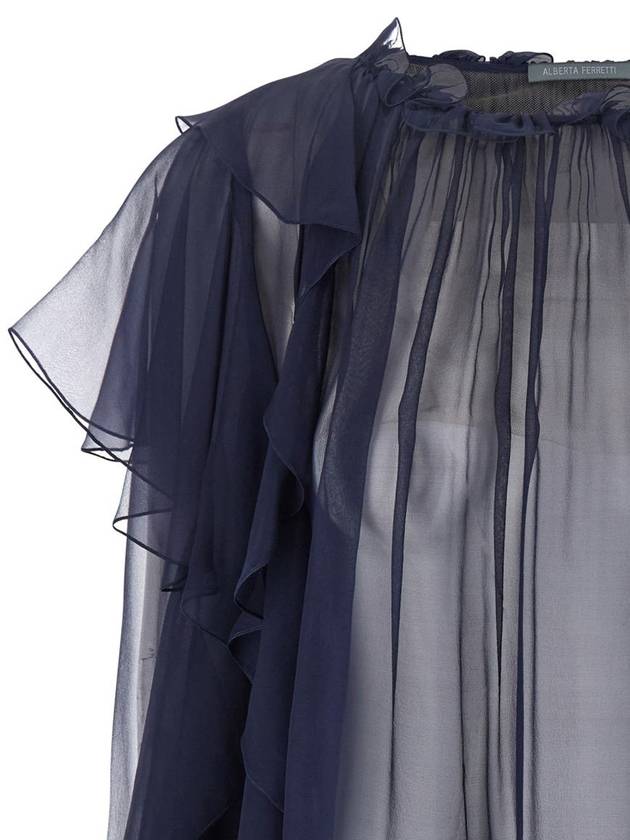 Blue Shirt With Ruffle Detail In Silk Chiffon Woman - ALBERTA FERRETTI - BALAAN 3