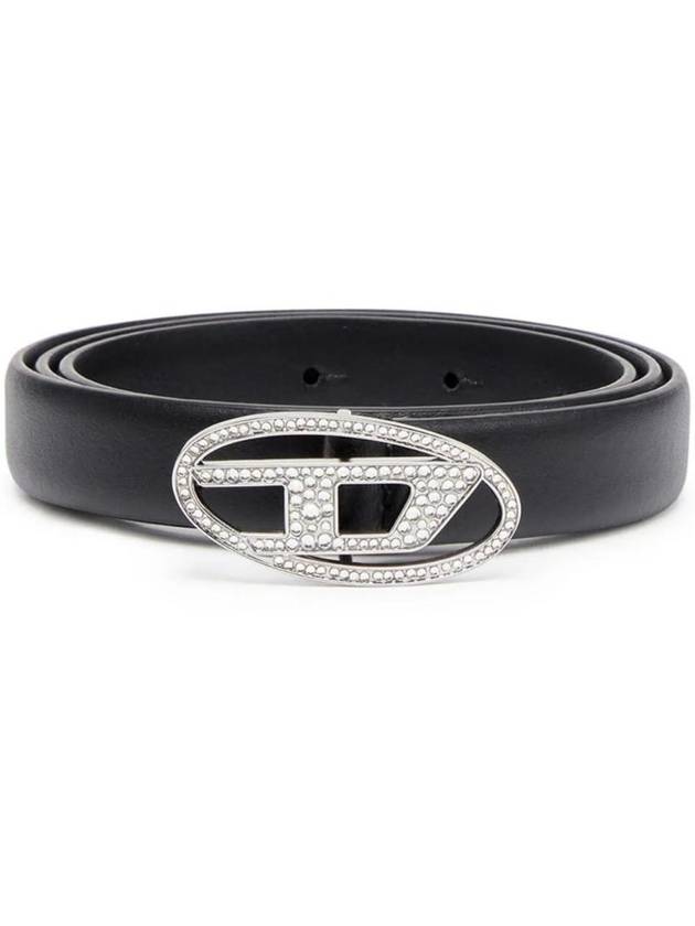 B 1DR Strass 20 Crystal Buckle Slim Leather Belt Black - DIESEL - BALAAN 1