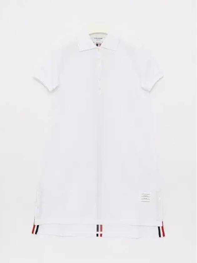 Classic Cotton Pique Center Back Stripe A-Line Short Sleeve Polo Shirt Short Dress White - THOM BROWNE - BALAAN 2