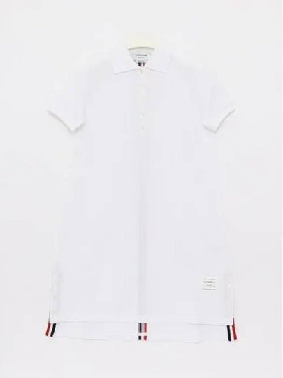 Classic Cotton Pique Center Back Stripe A-Line Short Sleeve Polo Shirt Short Dress White - THOM BROWNE - BALAAN 2