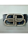 Men s Navy Metal Logo Buckle Crocodile Emboss Calf Leather Belt 570370 4611T 568024 - BALENCIAGA - BALAAN 3