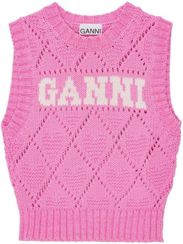 Logo Rope Short Vest Pink - GANNI - BALAAN 1