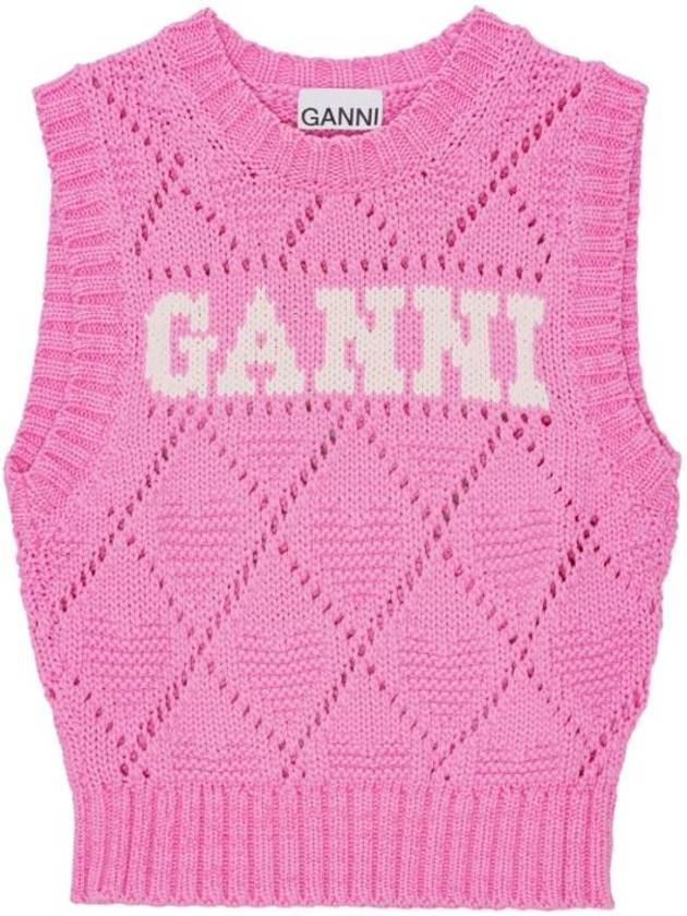 Logo Rope Short Vest Pink - GANNI - BALAAN 1