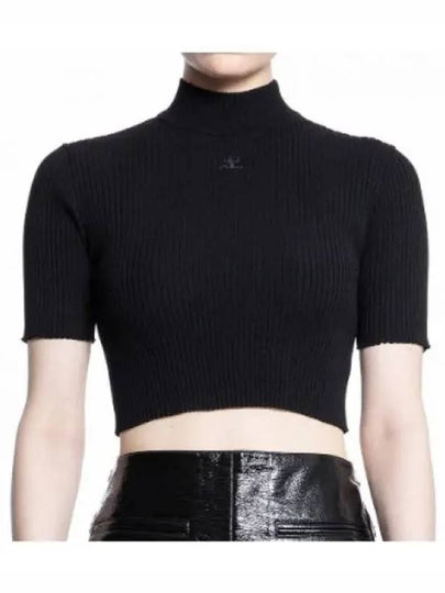 Iconic Logo Mock Neck Rib Crop Knit Top Black - COURREGES - BALAAN 2