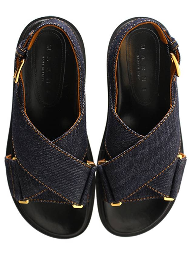 Fussbet Buckle Denim Sandals Navy - MARNI - BALAAN.