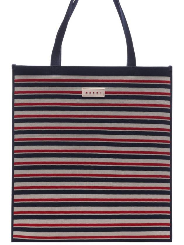 Jacquard Stripe Flat Tote Bag Navy - MARNI - BALAAN 2