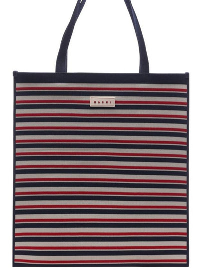 Jacquard Stripe Flat Tote Bag Navy - MARNI - BALAAN 2