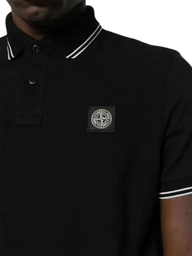 Stretch Cotton Pique Short Sleeve Polo Shirt Black - STONE ISLAND - BALAAN 4