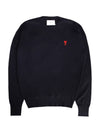 Heart Embroidered Logo Crew Neck Knit Top Navy - AMI - BALAAN 2