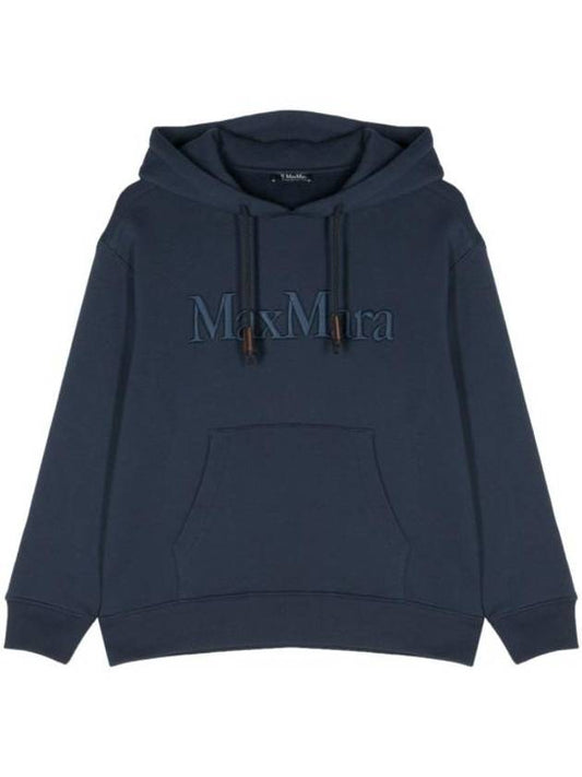 Embroidered Logo Drawstring Cotton Hoodie Navy - MAX MARA - BALAAN 1