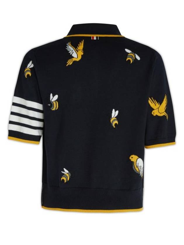 Men's Bird Bee Half Drop 4 Bar Merino Cotton Short Sleeve Polo Shirt Navy - THOM BROWNE - BALAAN 3