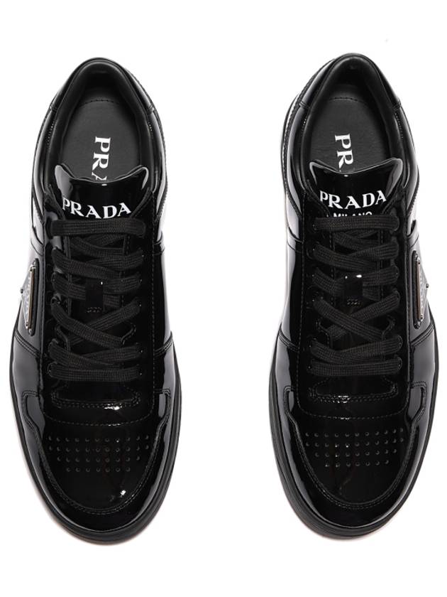 Men's Downtown Triangle Logo Leather Low Top Sneakers Black - PRADA - BALAAN 7