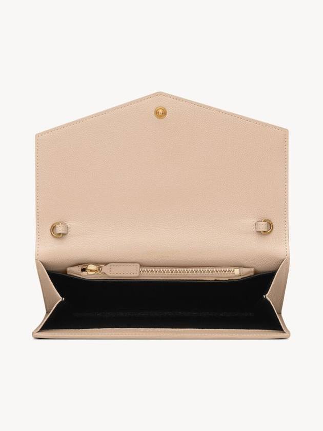 Monogram Uptown Chain Embossed Leather Long Wallet Beige - SAINT LAURENT - BALAAN 6