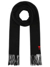 Small Heart Logo Classic Wool Fringe Scarf Black - AMI - BALAAN 3