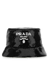 Logo Sequin Bucket Hat Black - PRADA - BALAAN 2