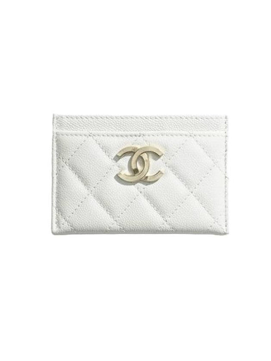 CC Logo Gold Zipper Calfskin Card Wallet White - CHANEL - BALAAN 1