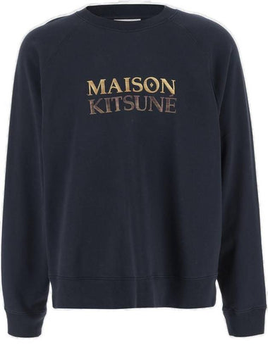 Embroidered Gradient Logo Oversized Sweatshirt Navy - MAISON KITSUNE - BALAAN 1