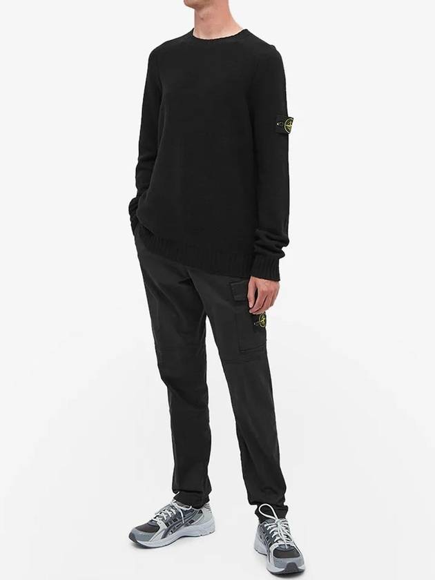 Waffen Patch Round Neck Wool Knit Top Black - STONE ISLAND - BALAAN 4