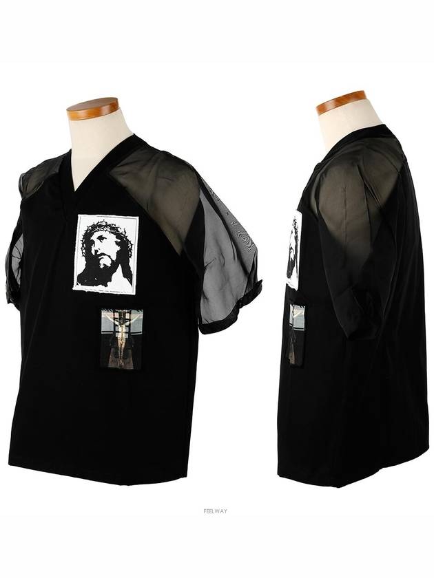 6217 035 001 Men's Seethrough Sleeve Jesus Patch Black Short Sleeve TShirt - GIVENCHY - BALAAN 2