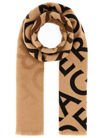 Lettering Double Wool Scarf Camel - SALVATORE FERRAGAMO - BALAAN 1