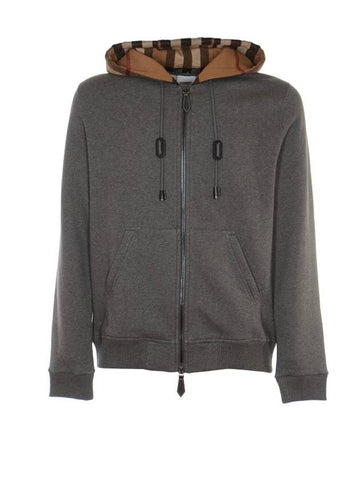 Cotton Blend Check Hooded Jacket Grey - BURBERRY - BALAAN 1