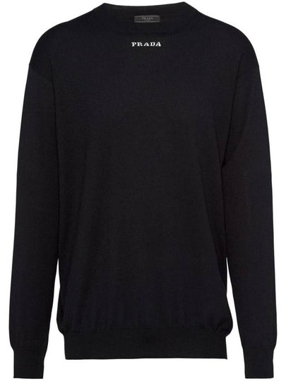 Logo Intarsia Crew Neck Sweatshirt Black - PRADA - BALAAN 2