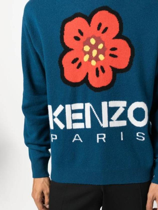 Boke Flower Merino Wool Knit Top Blue - KENZO - BALAAN 6