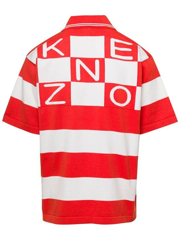 Men's Logo Graphic Striped Cotton Polo Shirt Red - KENZO - BALAAN 3