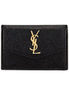 Uptown Grain De Poudre Embossed Leather Flap Card Case Black - SAINT LAURENT - BALAAN 3