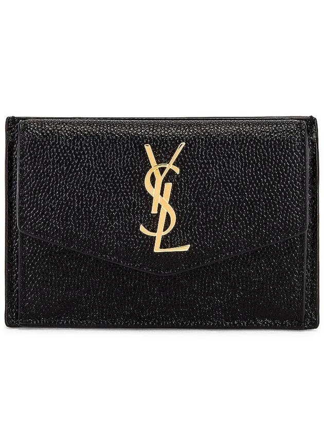 Uptown Grain De Poudre Embossed Leather Flap Card Case Black - SAINT LAURENT - BALAAN 3