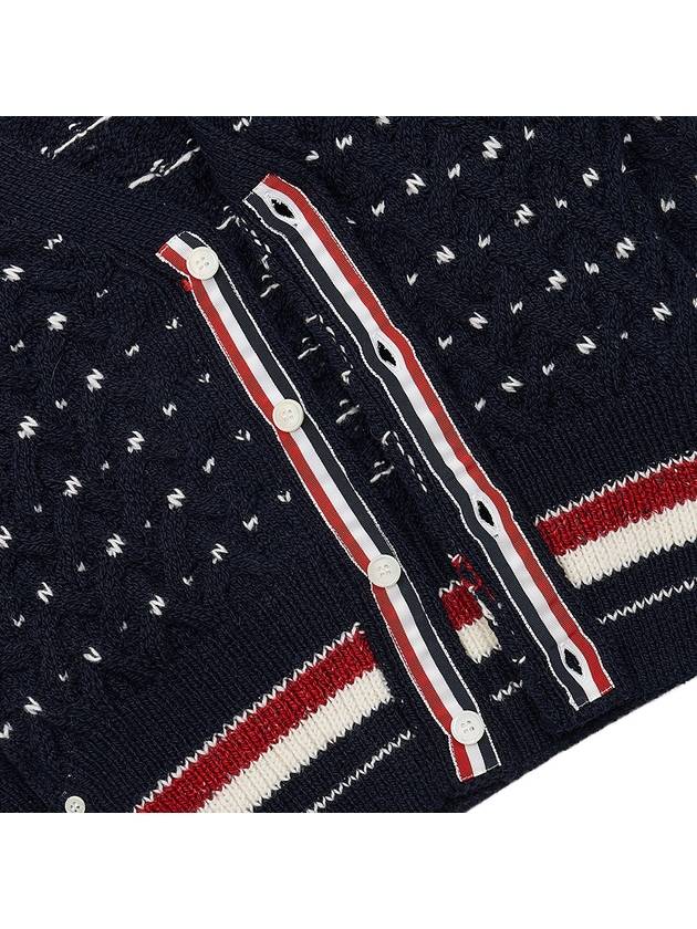 Donegal Cable Classic Wool Cardigan Navy - THOM BROWNE - BALAAN 11