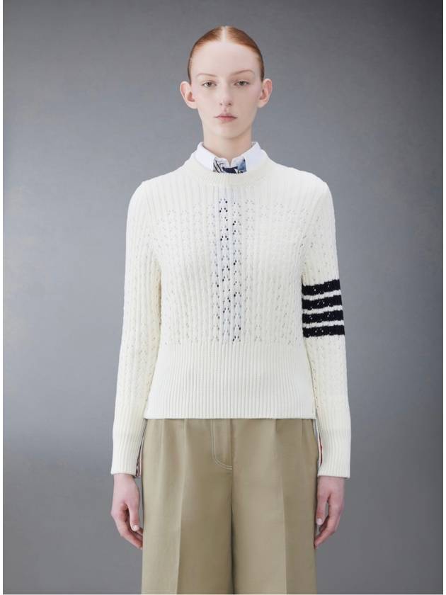 4 Bar Pointelle Knit Top White - THOM BROWNE - BALAAN 2