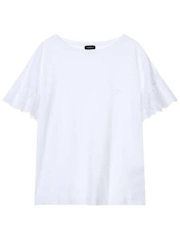 UNDERWEAR Women's Frill Short Sleeve Lounge Top White - EMPORIO ARMANI - BALAAN 1