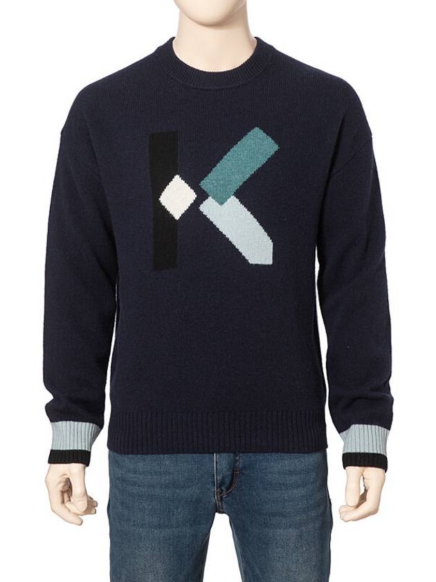 Men's Navy K Logo Knit Sweater Knit Top 5PU5353LP76 - KENZO - BALAAN 1