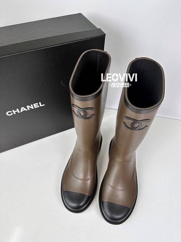 CC logo two tone rain boots rubber khaki black size 37 G45838 - CHANEL - BALAAN 2