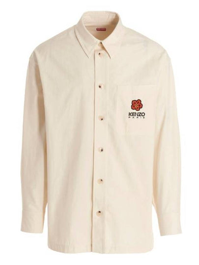 Men's Boke Flower Crest Oversized Long Sleeve Shirt Ivory - KENZO - BALAAN 2