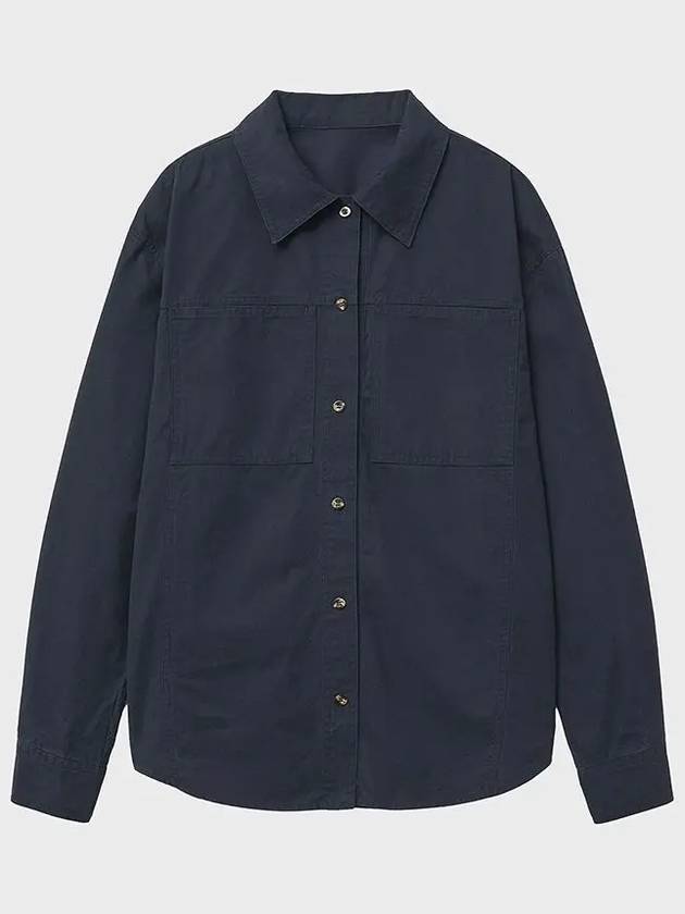 Cotton Overfit Work Shirt Navy - NOIRER FOR WOMEN - BALAAN 3