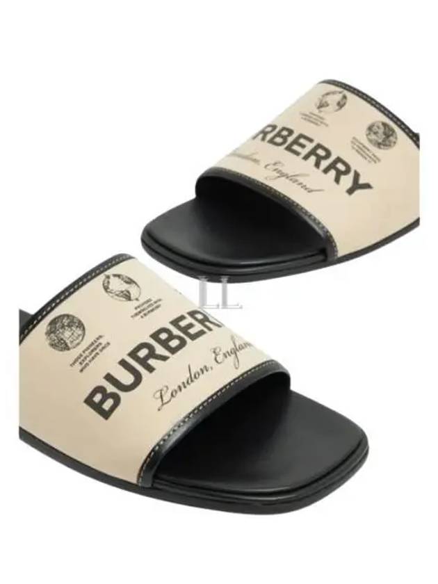 Label Print Gabardine Leather Slippers Beige - BURBERRY - BALAAN 2