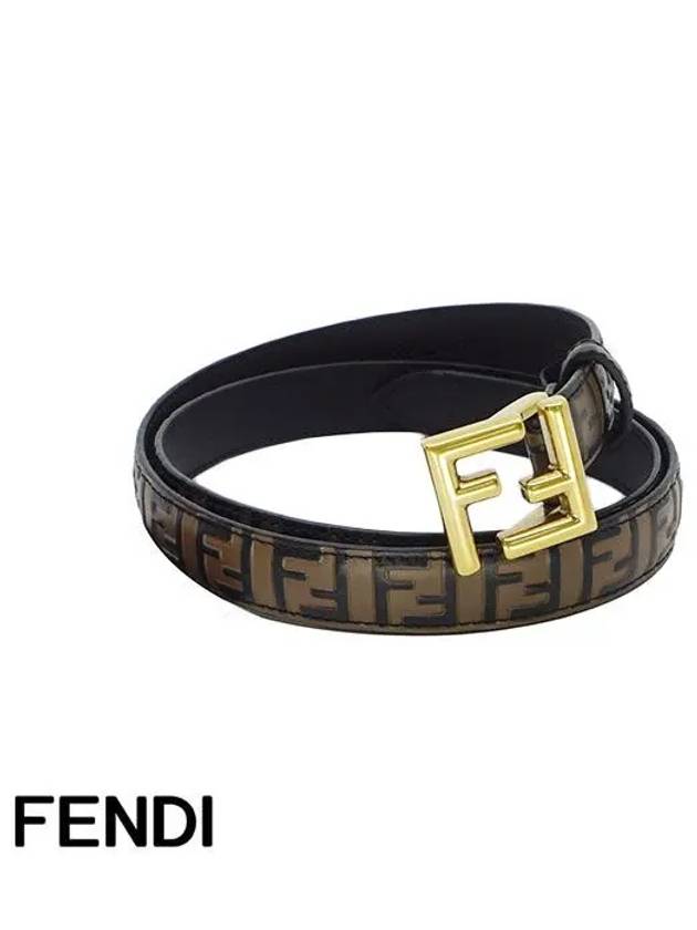 FF Square Stud Buckle Leather Belt Brown - FENDI - BALAAN 3