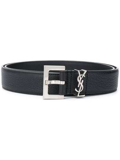 Grained Leather Silver Monogram Belt Black - SAINT LAURENT - BALAAN 2