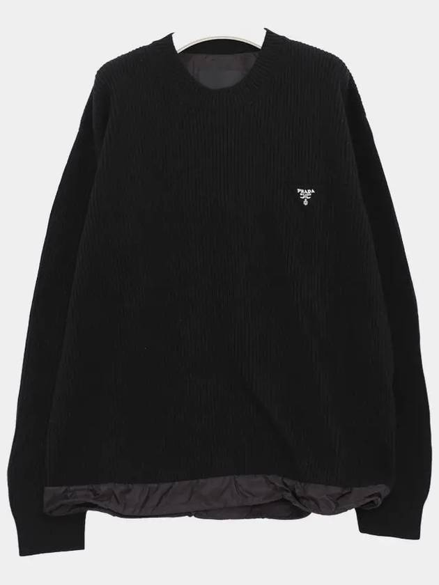 Embroidered Logo crew neck cashmere knit top black - PRADA - BALAAN 2