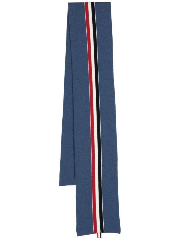 Men's Three Stripes Merino Wool Muffler Dark Blue - THOM BROWNE - BALAAN 4