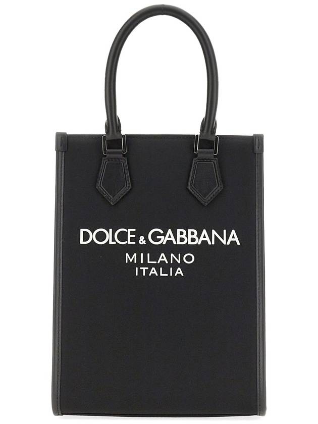 Rubberized Logo Nylon Small Tote Bag Black - DOLCE&GABBANA - BALAAN 3