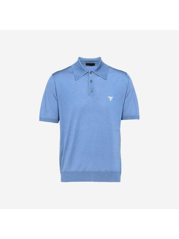 Superfine Wool Polo Shirt Aviator Blue - PRADA - BALAAN 1