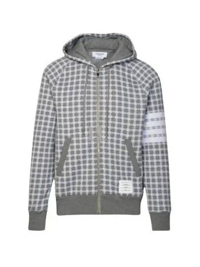 Cotton Check Jacquard 4-Bar Zip-Up Hoodie Grey - THOM BROWNE - BALAAN 2