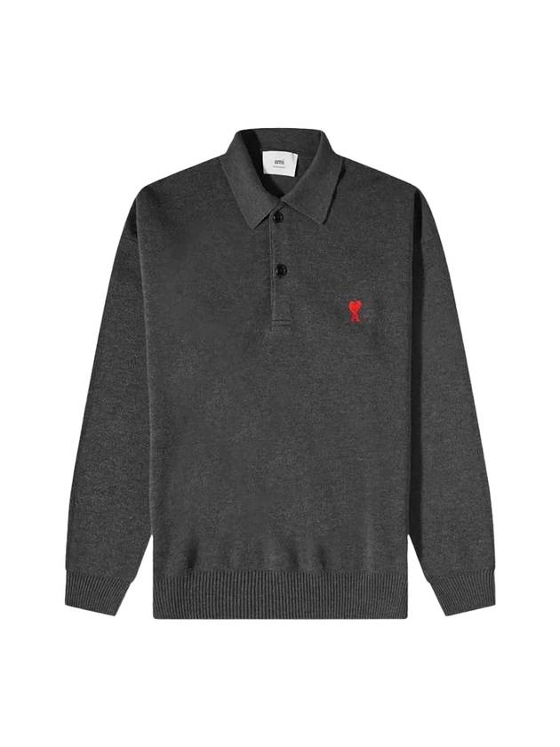 chain stitch heart logo merino wool PK shirt gray - AMI - BALAAN.